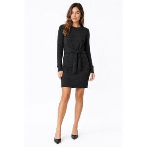 VINCE Wool Cashmere Black V Neck Sweater Dress Waist Tie $395 Large Minimalist